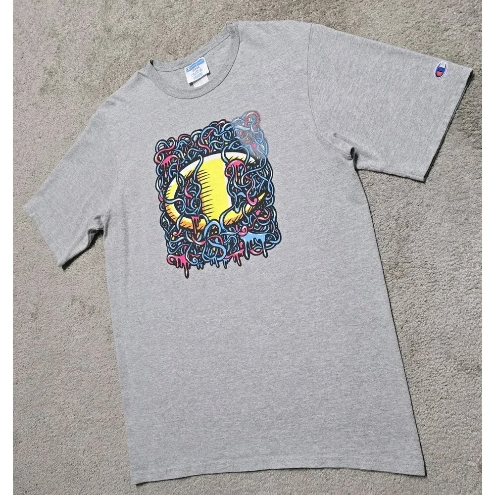 Vintage Champion Connection Logo T-Shirt Mens Large Gray‎ Streetwear